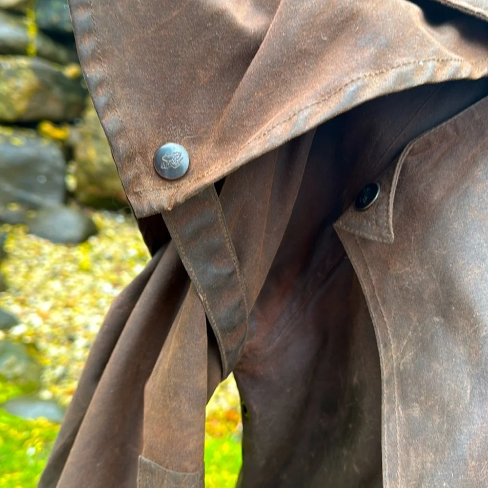 OUTBACK TRADING VINTAGE OILSKIN  DISTRESSED DUSTER JACKET- S 🐴🤠 - Picture 3 of 14